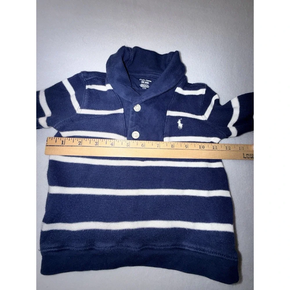 Ralph Lauren Baby Boys Cotton Shawl Collar Sweater Size‎ 18M Blue White Pony